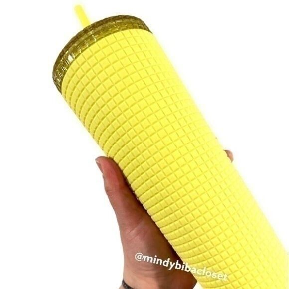 Starbucks 2023 January Release Yellow Grid Pattern Venti Tumbler Cold Cup - Picture 2 of 3